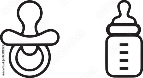 Simple Black and White Line Art of Baby Bottle and Pacifier