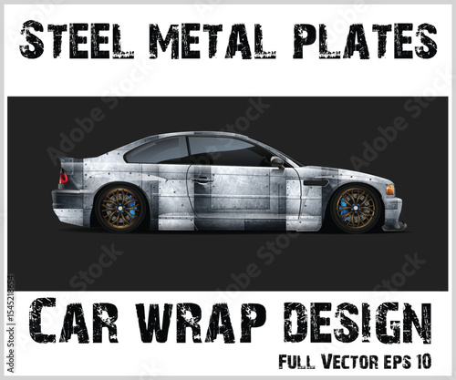 Custom Car Wrap Design Steel Metal Plates on a Modified Coupe