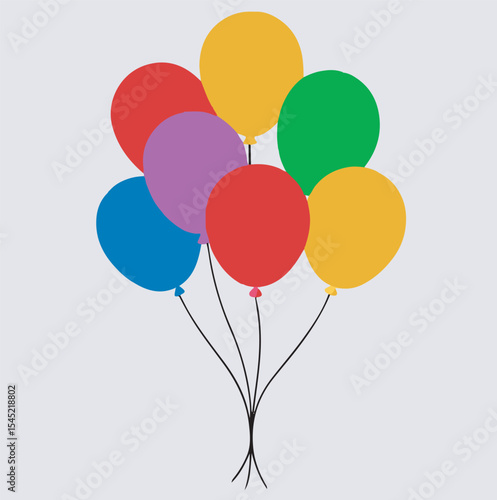 a bunch of helium balloons silhouette vector art illustration, colorful balloons isolated on white background