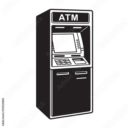 Black and white vintage art silhouette of an automated teller machine atm for financial transactions