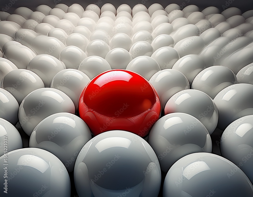 Obraz premium red ball among white balls a single vibrant red sphere stands out amongst a multitude of identical white spheres