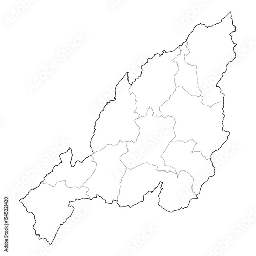 Nagaland India state map showing district borders. Clean black and white vector line art outline. SVG, EPS, PDF for graphic design projects, cartography, and school materials