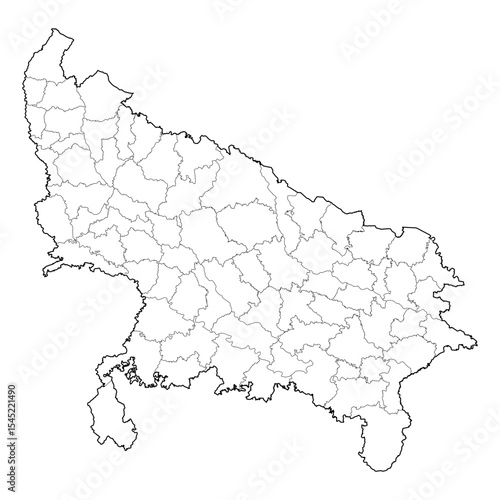 Foto Uttar Pradesh India state map with districts