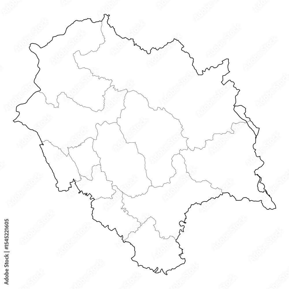 Obraz premium Himachal Pradesh India state map with districts. High-quality black and white vector line art outline. SVG, EPS, PDF for graphic design, travel graphics, cartography, and education