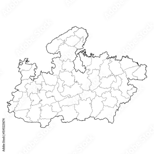 Madhya Pradesh India state map with its districts. Clean black and white vector line art outline. SVG, EPS, PDF file for graphic design, web design, cartography, and educational use