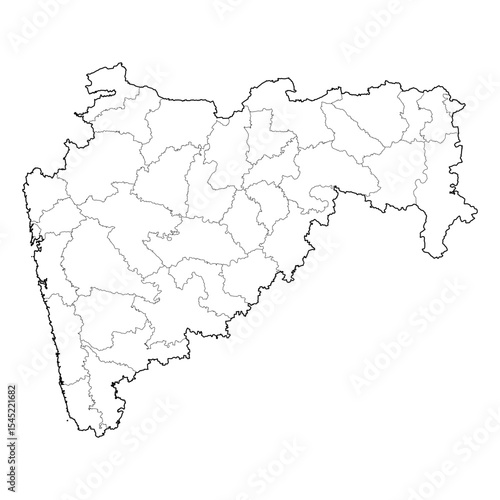 Maharashtra India state map with district borders. Professional black and white vector line art outline. SVG, EPS, PDF for graphic design, business, cartography, and education.
