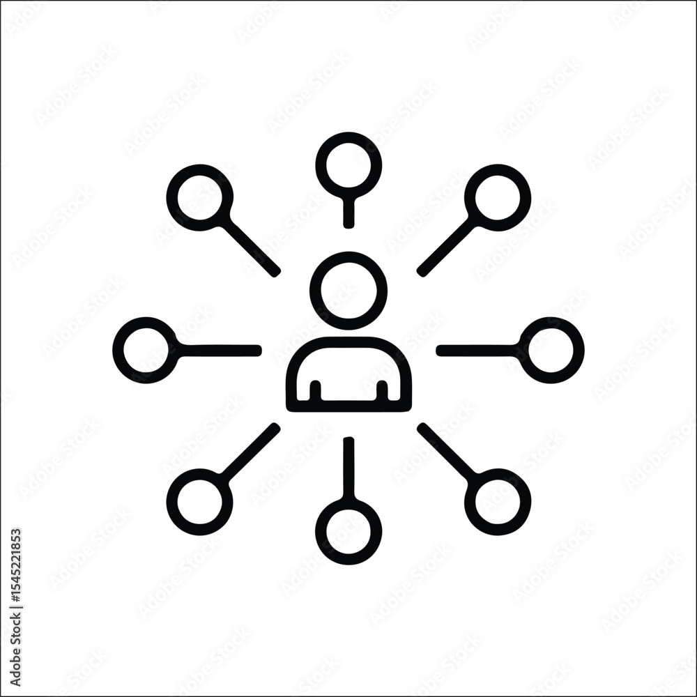 User avatar connected to multiple nodes – flat network outline icon for social media, communication, teamwork, audience reach, or digital structure illustrations
User avatar connected to multiple nodes – flat network outline icon for social media, communication, teamwork, audience reach, or digital structure illustrations