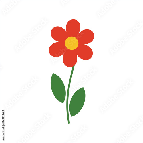 Orange flower with dark center and six petals in flat vector style – minimal botanical design for decorative garden themes, floral prints, or spring-inspired digital elements

