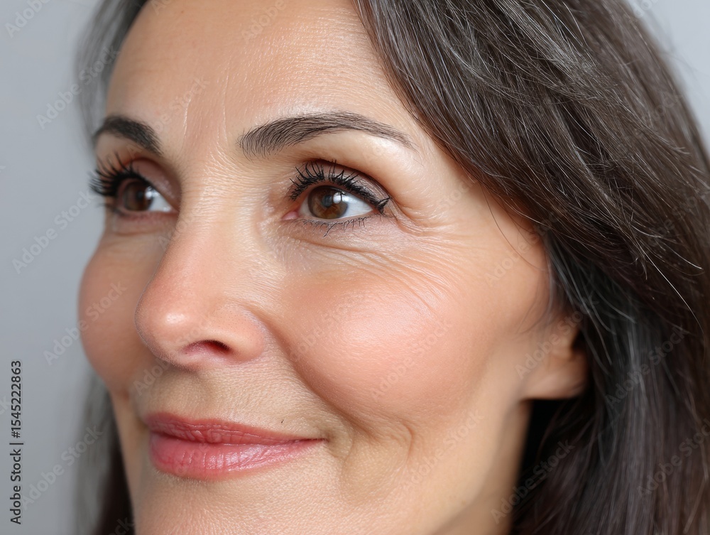 Fototapeta premium Smiling Mature Woman Profile View Shows Natural Aging and Positive Mindset
