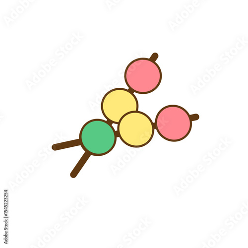 Indonesian Traditional Rainbow Cassava Skewer Icon – Minimal Line Art of Sate Singkong Pelangi, Unique Colorful Snack on Stick, Perfect for Culinary Illustration, Menu, or Street Food Design