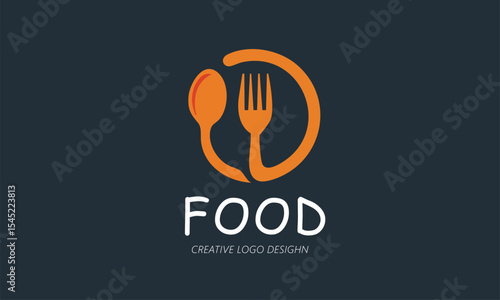 Creative Food Logo with Spoon and Fork in Circle 