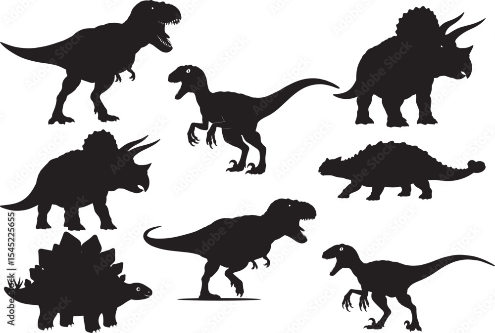 Obraz premium Dinosaur roaring prehistoric silhouette vector illustration