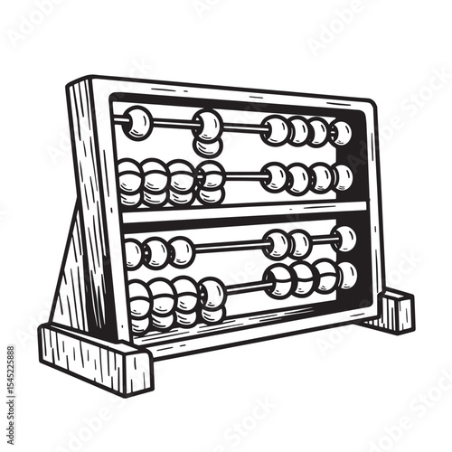Vintage hand drawn black and white abacus calculation tool for education and mathematics