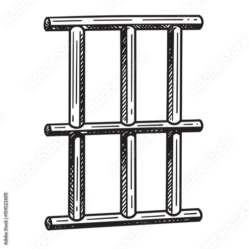 Vintage hand drawn prison bars silhouette art illustration black and white design elements concept