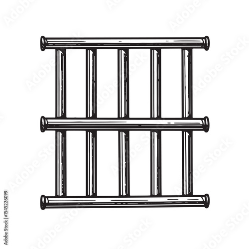 Vintage hand drawn silhouette of a prison cell window grate design