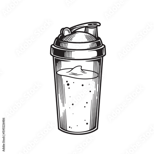 Vintage silhouette art of a protein shake shaker for fitness and health illustrations