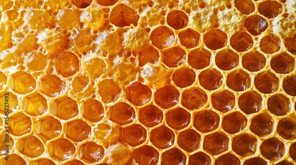 A honeycomb with honey and beeswax, showing the intricate honeycomb structure and the honeycomb cells. A honeycomb with honey and beeswax, showing the intricate honeycomb structure and the honeycomb cells.