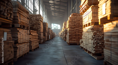 Wallpaper Mural A warehouse filled with stacks of wooden planks Torontodigital.ca