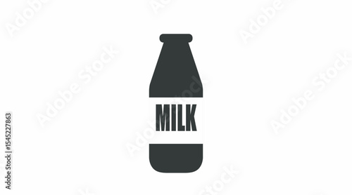 Milk Bottle Icon. Vector isolated editable flat black and white illustration of a bottle of milk.