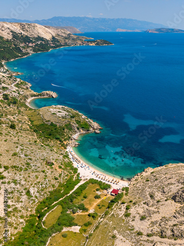 Fototapeta Naklejka Na Ścianę i Meble -  Scenic aerial view of Stara Baška coastline on Krk island, Croatia