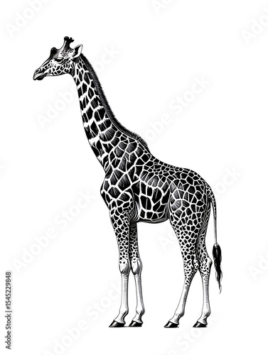 Engraving style giraffe illustration isolated on transparent background