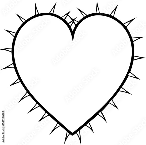 An isolated outlined heart shape with spikes along its border suggesting pain heartbreak or a difficult relationship.
