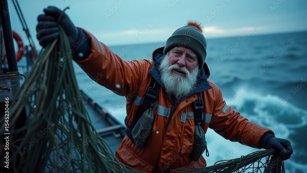 Obraz premium fisherman in a boat, fisherman in a fishing net, fisherman in a fishing boat, santa claus on a boat