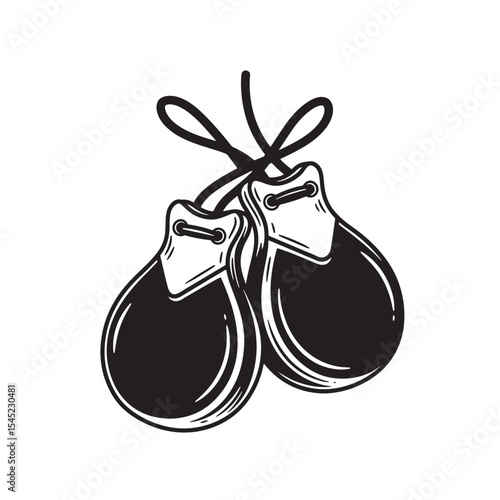 Classic black and white vintage silhouette illustration of spanish castanets isolated on white