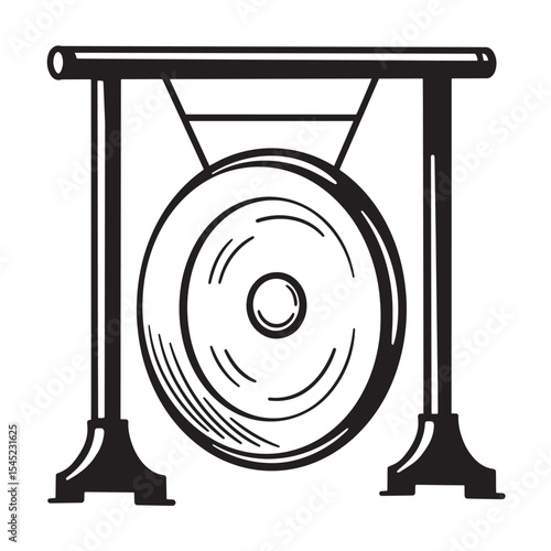 Elegant black and white vintage art silhouette illustration of a gong instrument