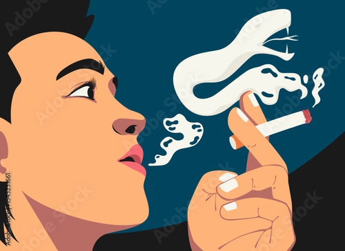 Man positive addicted to smoking illustration
