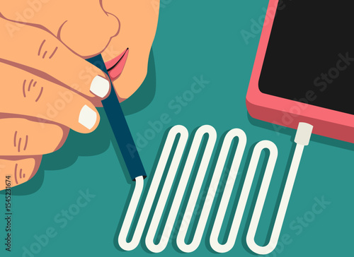 Man positive addicted to mobile phone illustration