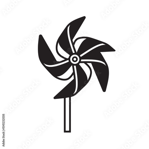 Simple black and white pinwheel illustration a classic silhouette art design for playful projects