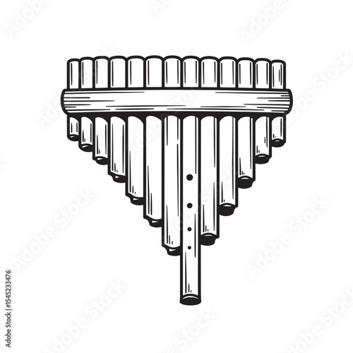 Vintage art silhouette of a black and white musical instrument pan flute