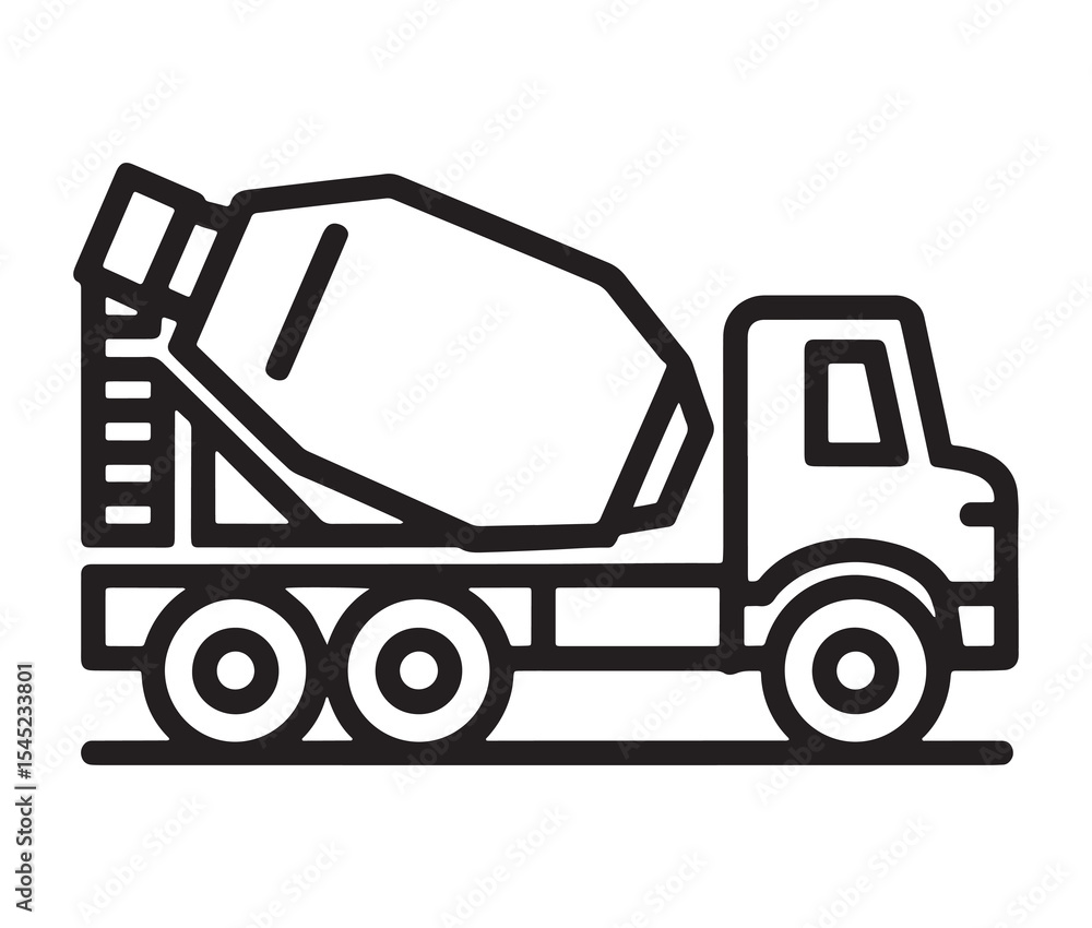 Naklejka premium Silhouette of a cement mixer truck vector illustration. Construction cement mixer truck icon.
