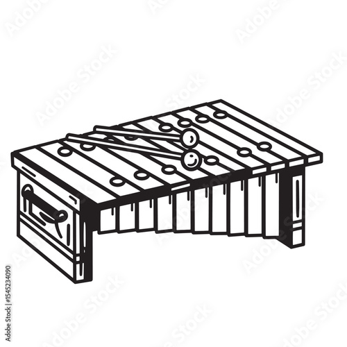 Vintage art silhouette of a xylophone with mallets depicting musical instrument and sound