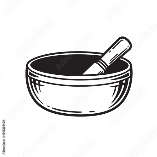 Vintage illustration of a mortar and pestle in a simple silhouette art style