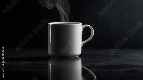 Minimalist Steaming White Ceramic Coffee Mug on Black Background