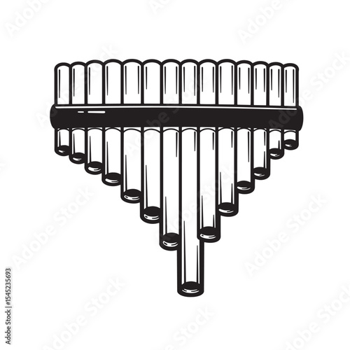 Vintage silhouette art illustration of a classic pan flute musical instrument