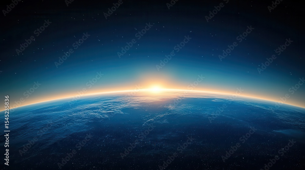 Fototapeta premium A breathtaking view reveals a blue sunrise over Earth, capturing the planet bathed in soft light and vibrant colors as night transitions into day from a space perspective