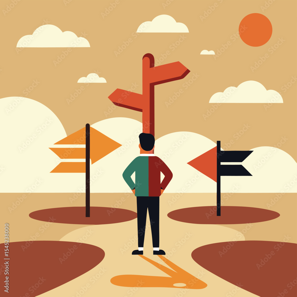 Making Difficult Decisions A Crossroads Illustration Making Difficult Decisions A Crossroads Illustration