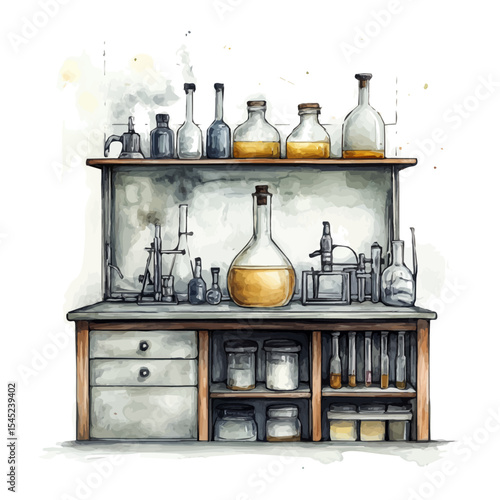 Fume Hood, watercolor painting vector, isolated on a white background.