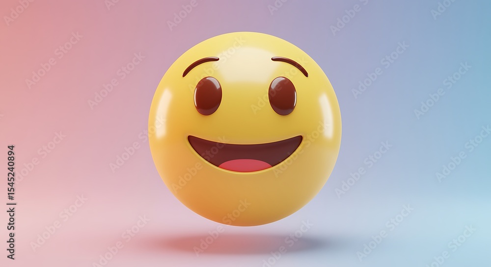 Fototapeta premium Yellow 3 D Smiley Face Emoji Happy Expression Pastel Background