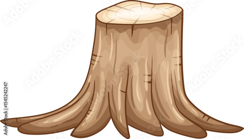 Simple Stump Illustration: A simplistic tree stump illustration, with a white background, portrays felled tree remnants from deforestation in a minimalist style.