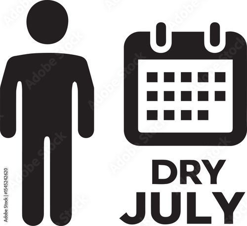 Illustration of Dry July Campaign, Featuring a Person and Calendar Icon, Representing Alcohol-Free Lifestyle Challenge and Healthy Living in July