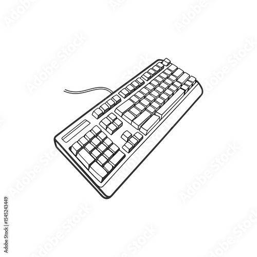 Vector computer keyboard line art, white background.