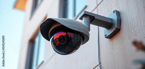 High-definition security camera mounted on building exterior,  crime prevention,  video surveillance