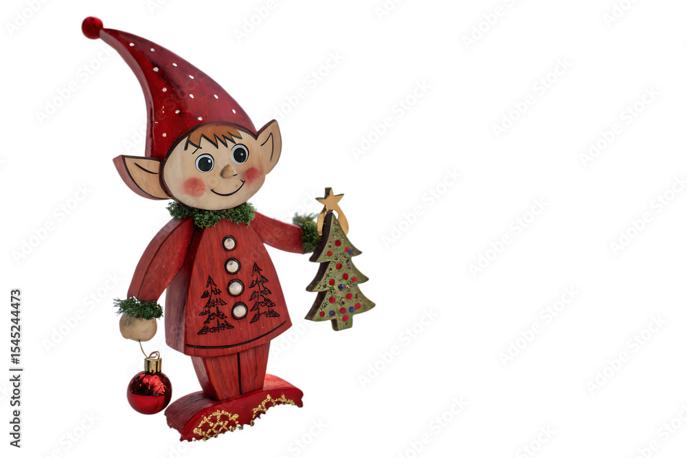 Naklejka premium photo-of a red wooden elf in the snow christmas isolated on white background png, ai generated