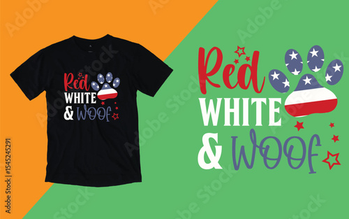 Red white amp woof patriotic 4th of July dog paw independence day t shirt