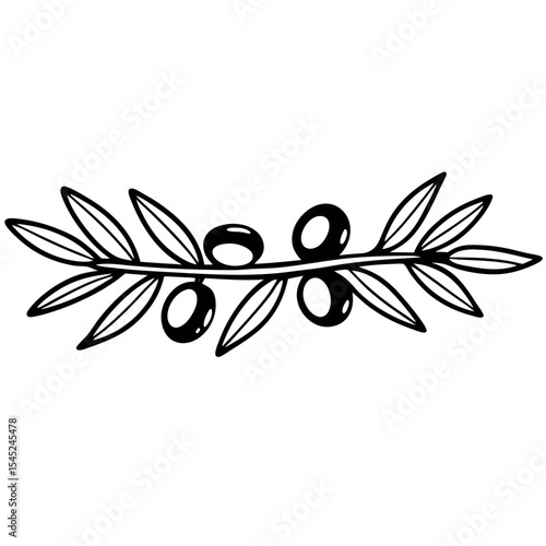 Hand drawn doodle style olive branch with four olives illustration