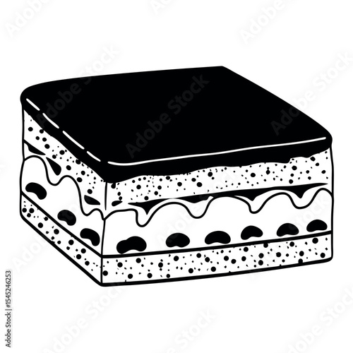 Delicious tiramisu slice with cocoa dusting vector design
